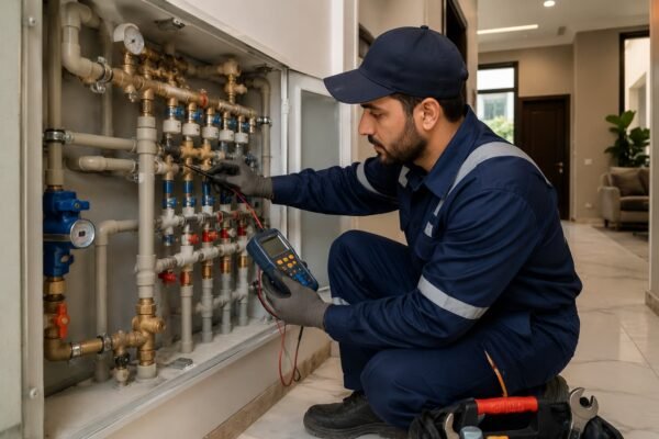 فني صحي يفحص شبكة مياه بالأحمدي